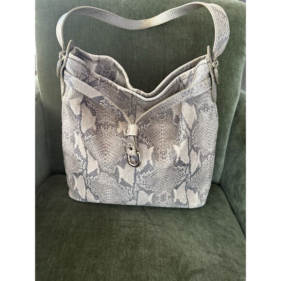 Cole Haan Designer Neutral Snake Print Leather Shoulder Hobo Bag Gold Hardware - Picture 1 of 16